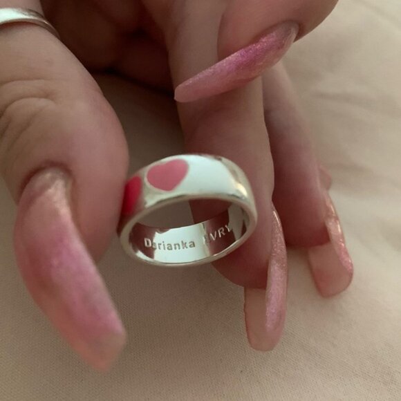 Evry Jewels Silver Tone Chunky Pink Heart Bandring - Picture 6 of 8